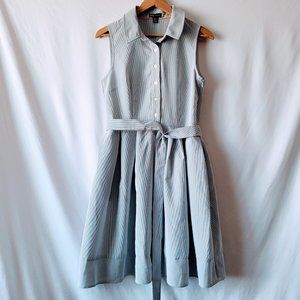Pinstriped Sleeveless Pleated Button Front Shirt Dress Size 8